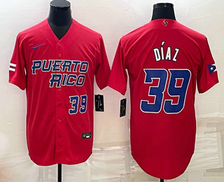 Puerto Rico Baseball Team #39 Edwin Diaz Number 2023 Red World Baseball Classic Stitched Jersey