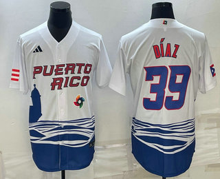 Puerto Rico Baseball Team #39 Edwin Diaz 2023 White World Baseball Classic Stitched Jerseys