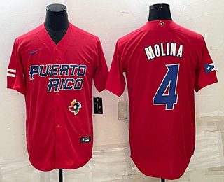 Puerto Rico Baseball Team #4 Yadier Molina 2023 Red World Baseball Classic Stitched Jersey