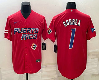 Puerto Rico Baseball Team #1 Carlos Correa 2023 Red World Baseball Classic Stitched Jersey