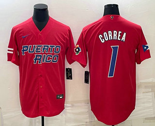 Puerto Rico Baseball Team #1 Carlos Correa 2023 Red World Baseball Classic Stitched Jerseys