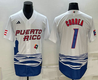 Puerto Rico Baseball Team #1 Carlos Correa White 2023 World Baseball Classic Stitched Jersey