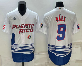 Puerto Rico Baseball Team #9 Javier Baez White 2023 World Baseball Classic Stitched Jerseys