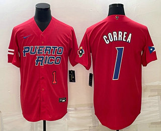 Puerto Rico Baseball Team #1 Carlos Correa Number 2023 Red World Baseball Classic Stitched Jersey