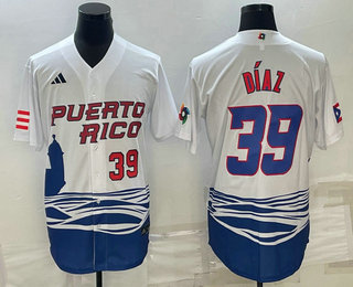 Puerto Rico Baseball Team #39 Edwin Diaz Number 2023 White World Baseball Classic Stitched Jerseys