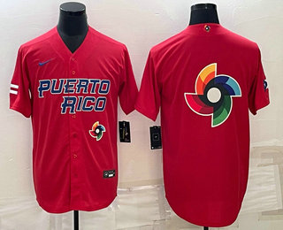 Puerto Rico Baseball Team 2023 Red World Baseball Big Logo With Patch Classic Stitched Jersey