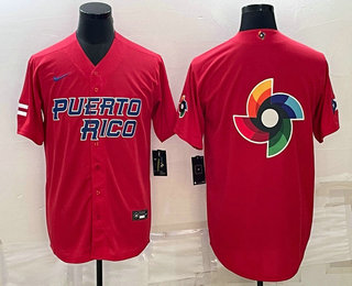 Puerto Rico Baseball Team 2023 Red World Baseball Big Logo With Patch Classic Stitched Jerseys