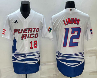 Puerto Rico Baseball Team #23 Francisco Lindor Number White 2023 World Baseball Classic Stitched Jer