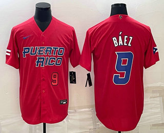 Puerto Rico Baseball Team #9 Javier Baez Number 2023 Red World Baseball Classic Stitched Jersey