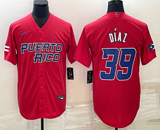 Puerto Rico Baseball Team #39 Edwin Diaz 2023 Red World Baseball Classic Stitched Jersey