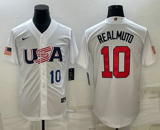 USA Baseball Team #10 JT Realmuto Number 2023 White World Baseball Classic Stitched Jersey