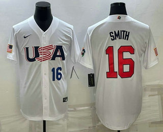 USA Baseball Team #16 Will Smith Number 2023 White World Baseball Classic Stitched Jersey