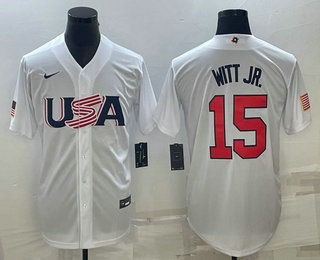 USA Baseball Team #15 Bobby Witt Jr 2023 White World Baseball Classic Replica Stitched Jersey