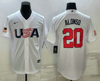 USA Baseball Team #20 Pete Alonso 2023 White World Baseball Classic Stitched Jerseys