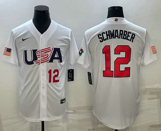 USA Baseball Team #12 Kyle Schwarber Number 2023 White World Baseball Classic Stitched Jerseys