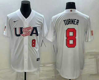 USA Baseball Team #8 Trea Turner Number 2023 White World Baseball Classic Stitched Jersey