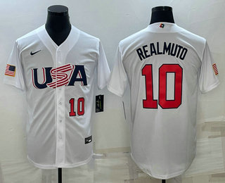 USA Baseball Team #10 JT Realmuto Number 2023 White World Baseball Classic Stitched Jerseys