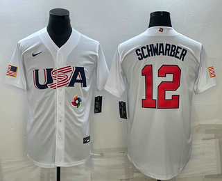 USA Baseball Team #12 Kyle Schwarber 2023 White World Baseball Classic Stitched Jerseys