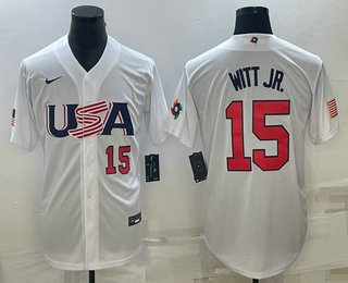 USA Baseball Team #15 Bobby Witt Jr Number 2023 White World Baseball Classic Replica Stitched Jersey