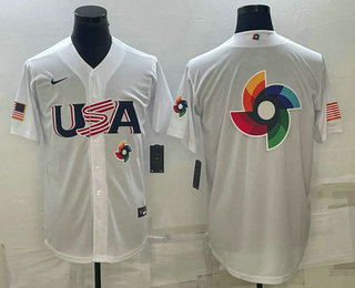 USA Baseball Team 2023 White World Baseball Big Logo With Patch Classic Replica Stitched Jerseys