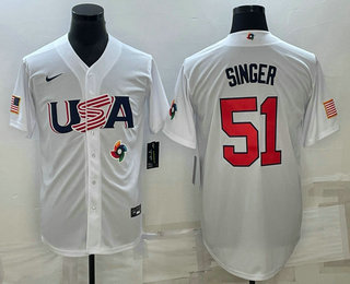 USA Baseball Team #51 Brady Singer 2023 White World Baseball Classic Stitched Jersey