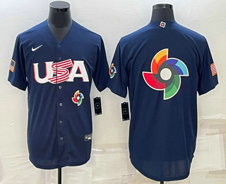 USA Baseball Team Blank 2023 Navy World Baseball Big Logo Classic Stitched Jersey