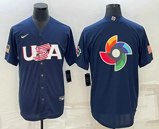 USA Baseball Team Blank 2023 Navy World Baseball Big Logo Classic Stitched Jerseys