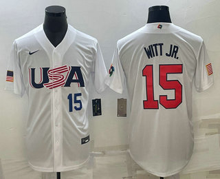 USA Baseball Team #15 Bobby Witt Jr Number 2023 White World Baseball Classic Replica Stitched Jersey