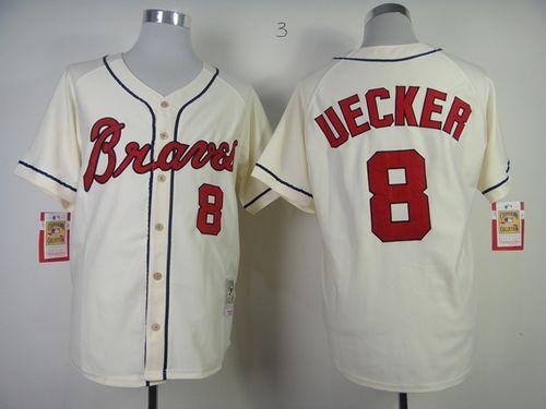 Mitchell and Ness Braves #8 Bob Uecker Stitched Cream Throwback MLB Jersey