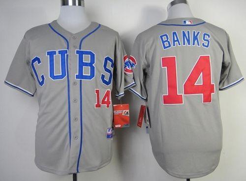 Cubs #14 Ernie Banks Grey Alternate Road Cool Base Stitched MLB Jersey