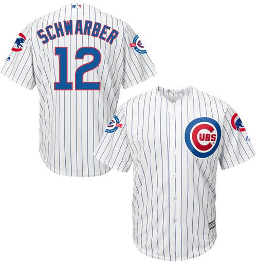 Cubs #12 Kyle Schwarber White Strip New Cool Base with 100 Years at Wrigley Field Commemorative Patc