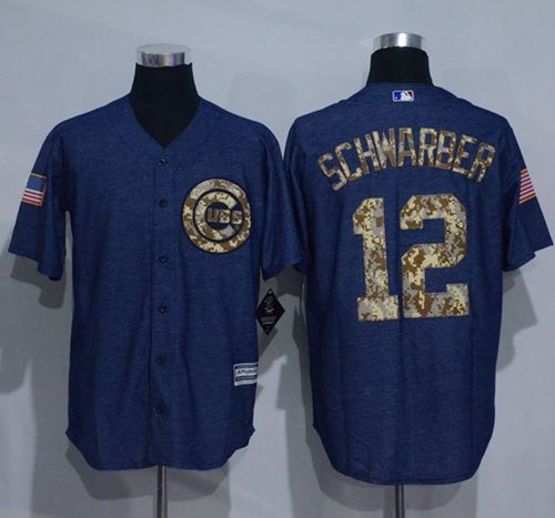 Cubs #12 Kyle Schwarber Denim Blue Salute to Service Stitched MLB Jersey