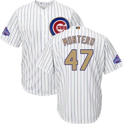 Cubs #47 Miguel Montero White(Blue Strip) 2017 Gold Program Cool Base Stitched MLB Jersey