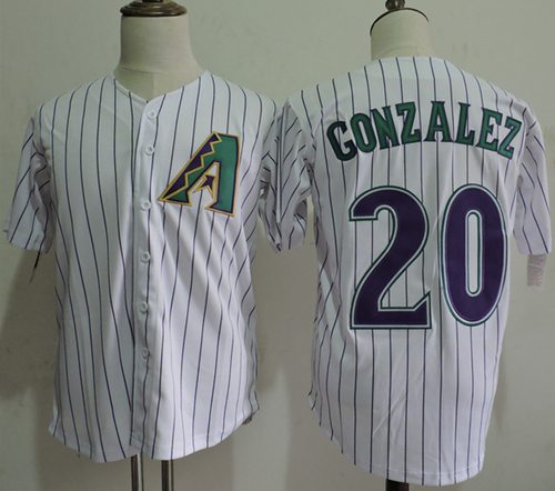 Mitchell And Ness Diamondbacks #20 Luis Gonzalez White Strip Throwback Stitched MLB Jersey
