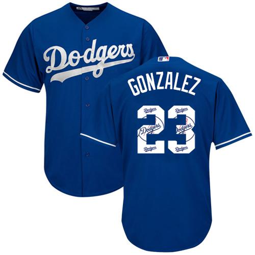 Dodgers #23 Adrian Gonzalez Blue Team Logo Fashion Stitched MLB Jersey