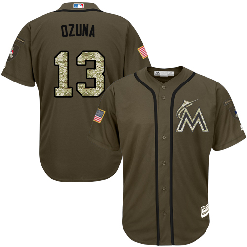 marlins #13 Marcell Ozuna Green Salute to Service Stitched MLB Jersey