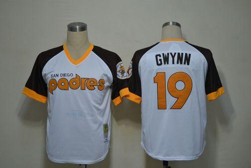 Mitchell And Ness Padres #19 Tony Gwynn White Throwback Stitched MLB Jersey - Click Image to Close