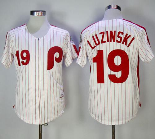 Mitchell and Ness 1983 Phillies #19 Greg Luzinski Stitched White Red Strip Throwback MLB Jersey