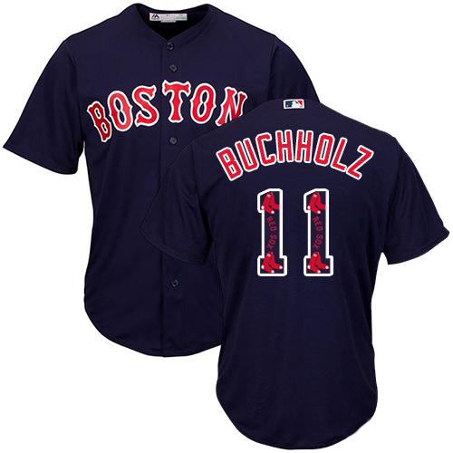 Red Sox #11 Clay Buchholz Navy Blue Team Logo Fashion Stitched MLB Jersey