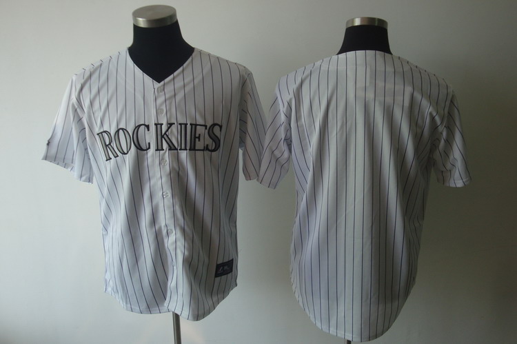 Rockies Blank White Strip Cool Base Stitched MLB Jersey - Click Image to Close