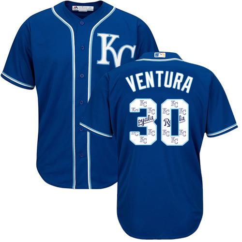 Royals #30 Yordano Ventura Royal Blue Team Logo Fashion Stitched MLB Jersey
