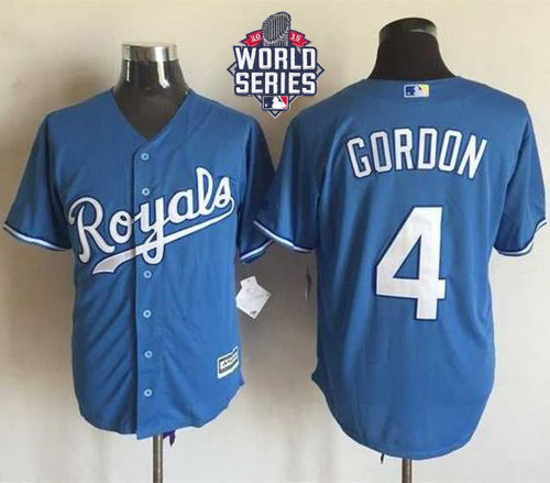 Royals #4 Alex Gordon Light Blue Alternate 1 New Cool Base W/2015 World Series Patch Stitched MLB Je