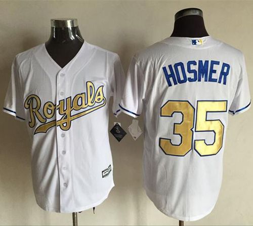 Royals #35 Eric Hosmer White New Cool Base 2015 World Series Champions Gold Program Stitched MLB Jer