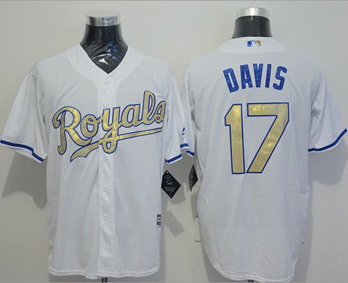 Royals #17 Wade Davis White New Cool Base 2015 World Series Champions Gold Program Stitched MLB Jers