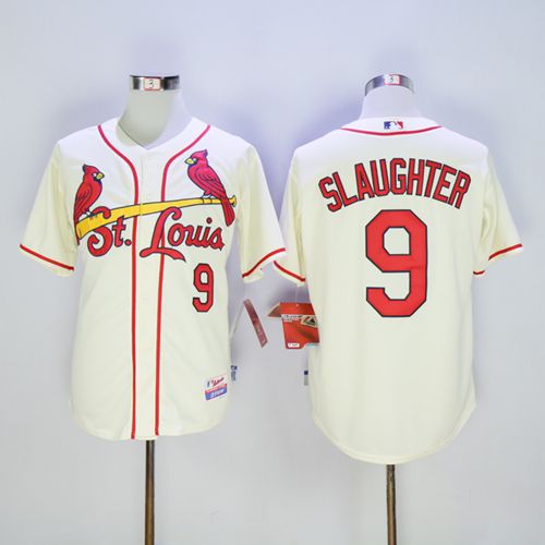 Cardinals #9 Enos Slaughter Cream Cool Base Stitched MLB Jersey - Click Image to Close