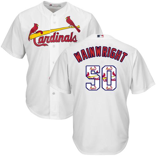Cardinals #50 Adam Wainwright White Team Logo Fashion Stitched MLB Jersey