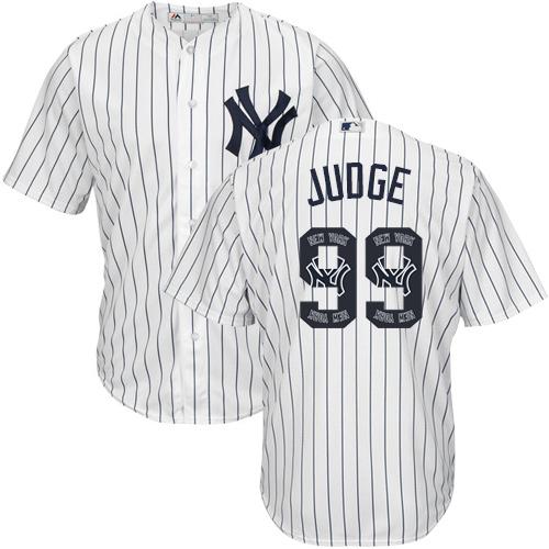 Yankees #99 Aaron Judge White Strip Team Logo Fashion Stitched MLB Jersey