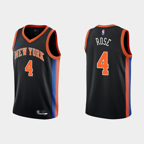 New York Knicks #4 Derick Rose Black City Edition Stitched Basketball Jersey