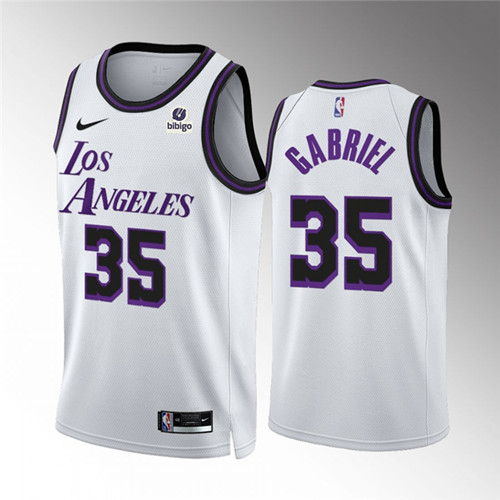 Los Angeles Lakers #35 Wenyen Gabriel White City Edition Stitched Basketball Jersey - Click Image to Close
