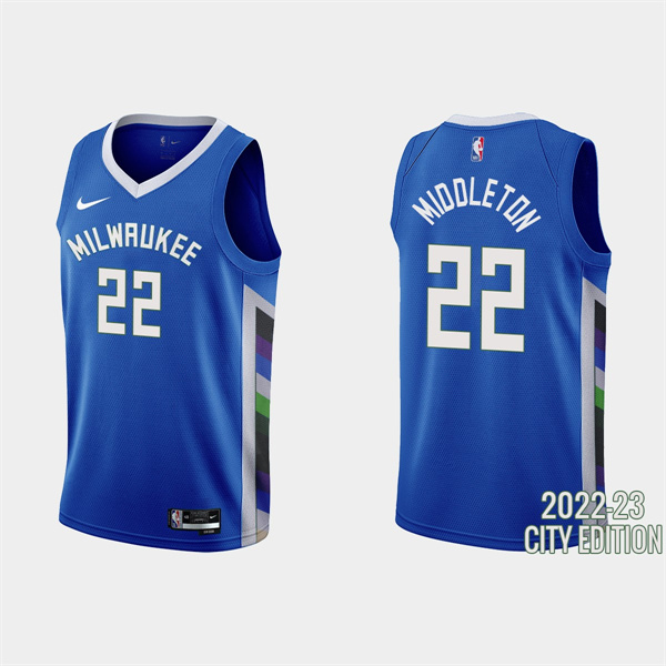 Milwaukee Bucks #22 Khris Middleton 2022-23 City Edition Blue Stitched Basketball Jersey